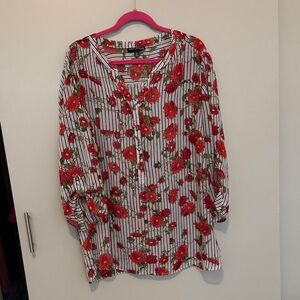 Sara Michelle Red Floral Striped Blouse